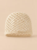 Bonnet résille en coton au crochet, beige, vue de face