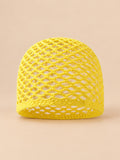 Bonnet résille en coton au crochet, jaune poussin, vue de face