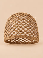 Bonnet résille en coton au crochet, kaki, vue de face
