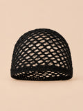 Bonnet résille en coton au crochet, noir, vue de face