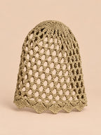 Bonnet résille ajouré au crochet, kaki, vue de face