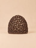 Bonnet résille au crochet café, maille ajourée, vue de face