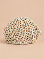 Bonnet rétro résille ajourée au crochet, coloris multicolore, vue de face