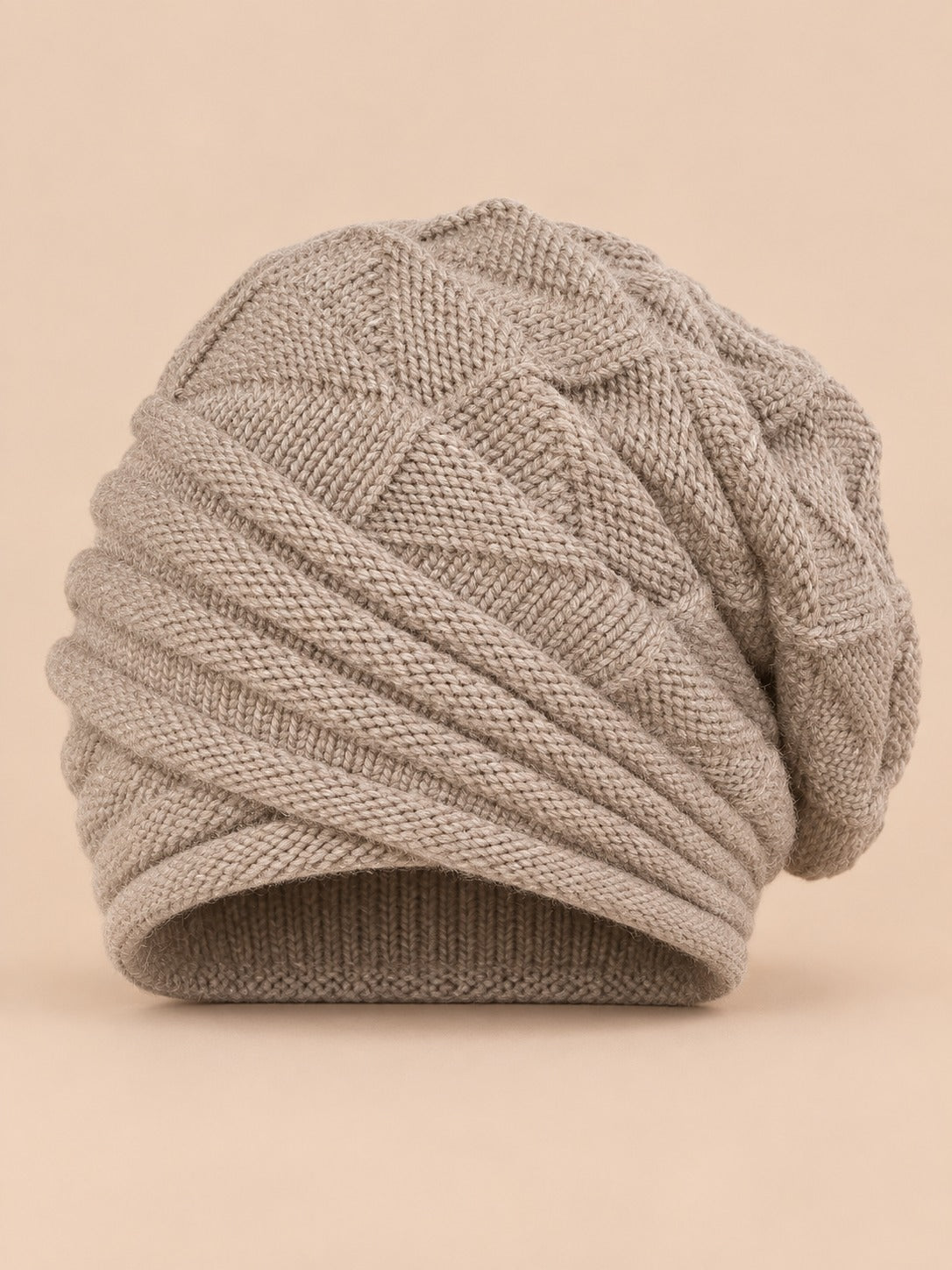 Bonnet slouchy femme ample pour le ski, beige, vue de face