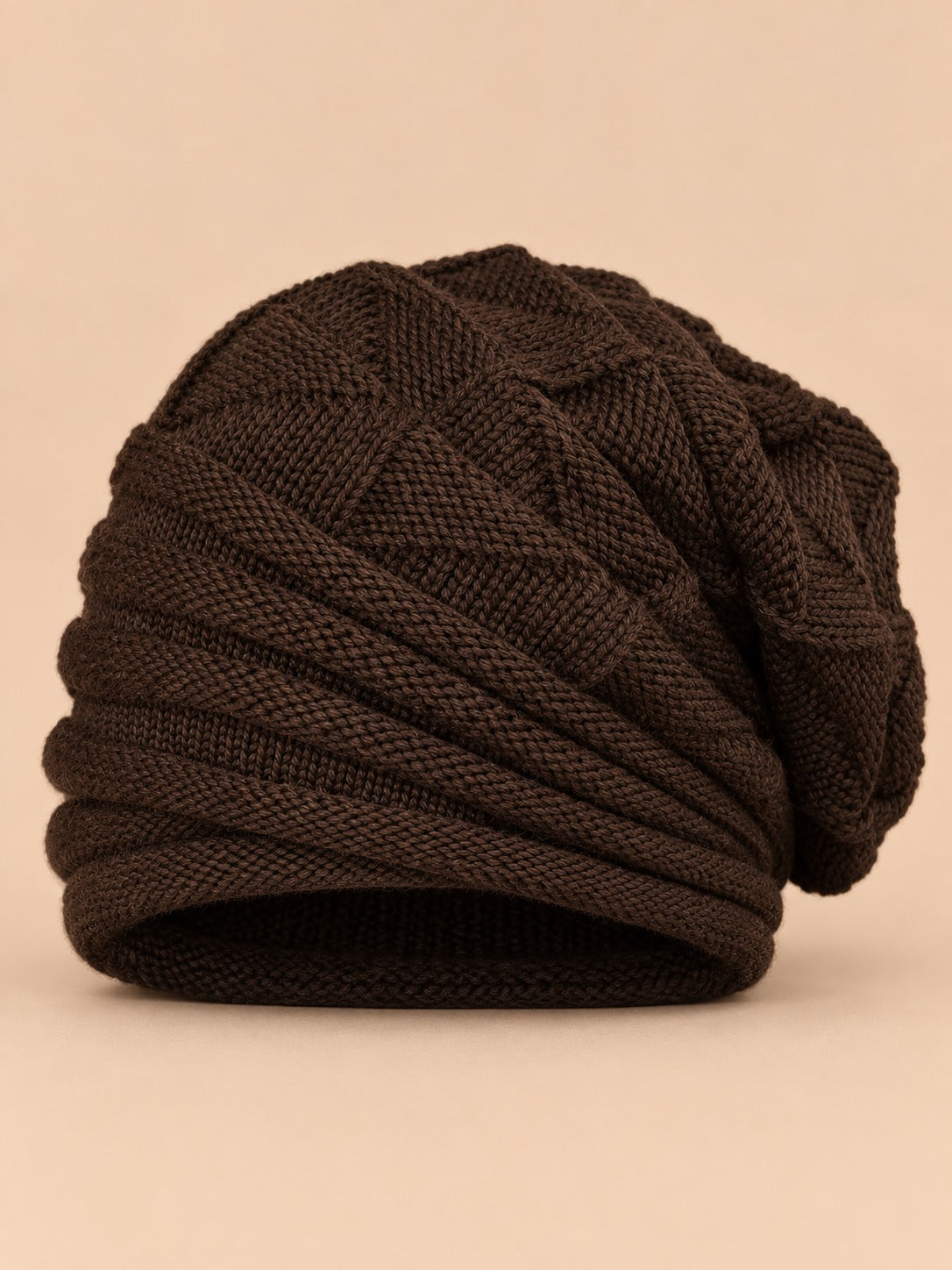 Bonnet slouchy femme ample pour le ski, café, vue de face