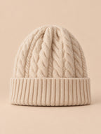 Bonnet torsadé femme en pure laine, beige, vue de face