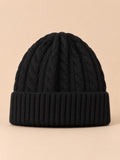 Bonnet torsadé femme en pure laine, noir, vue de face