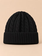 Bonnet torsadé femme en pure laine, noir, vue de face