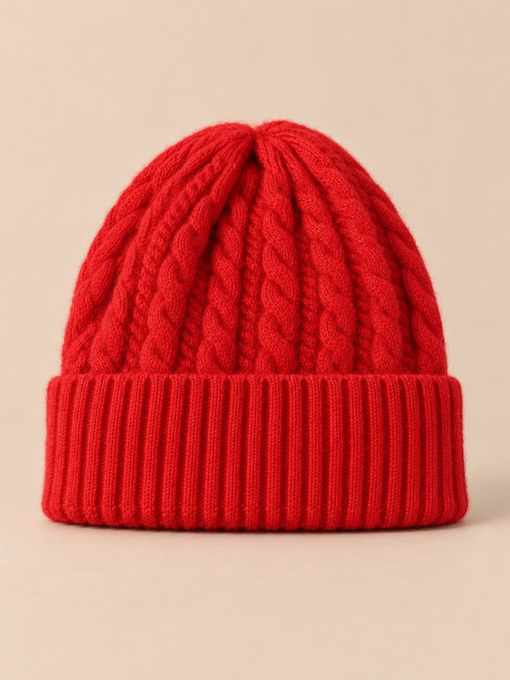 Bonnet torsadé femme en pure laine, rouge, vue de face