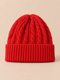 Bonnet torsadé femme en pure laine, rouge, vue de face