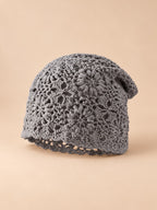 Bonnet turban ajouré au crochet, gris, vue de face