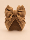 Bonnet turban bébé fille assorti mère-enfant, café, modèle à nœud, vue de face