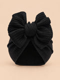 Bonnet turban bébé fille assorti mère-enfant, noir, modèle à nœud, vue de face