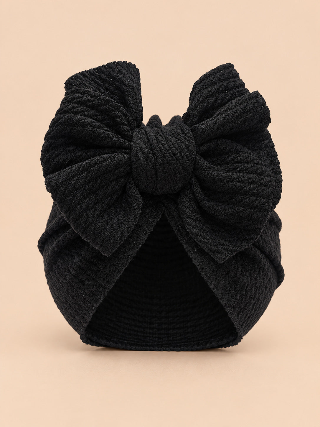 Bonnet turban bébé fille assorti mère-enfant, noir, modèle à nœud, vue de face