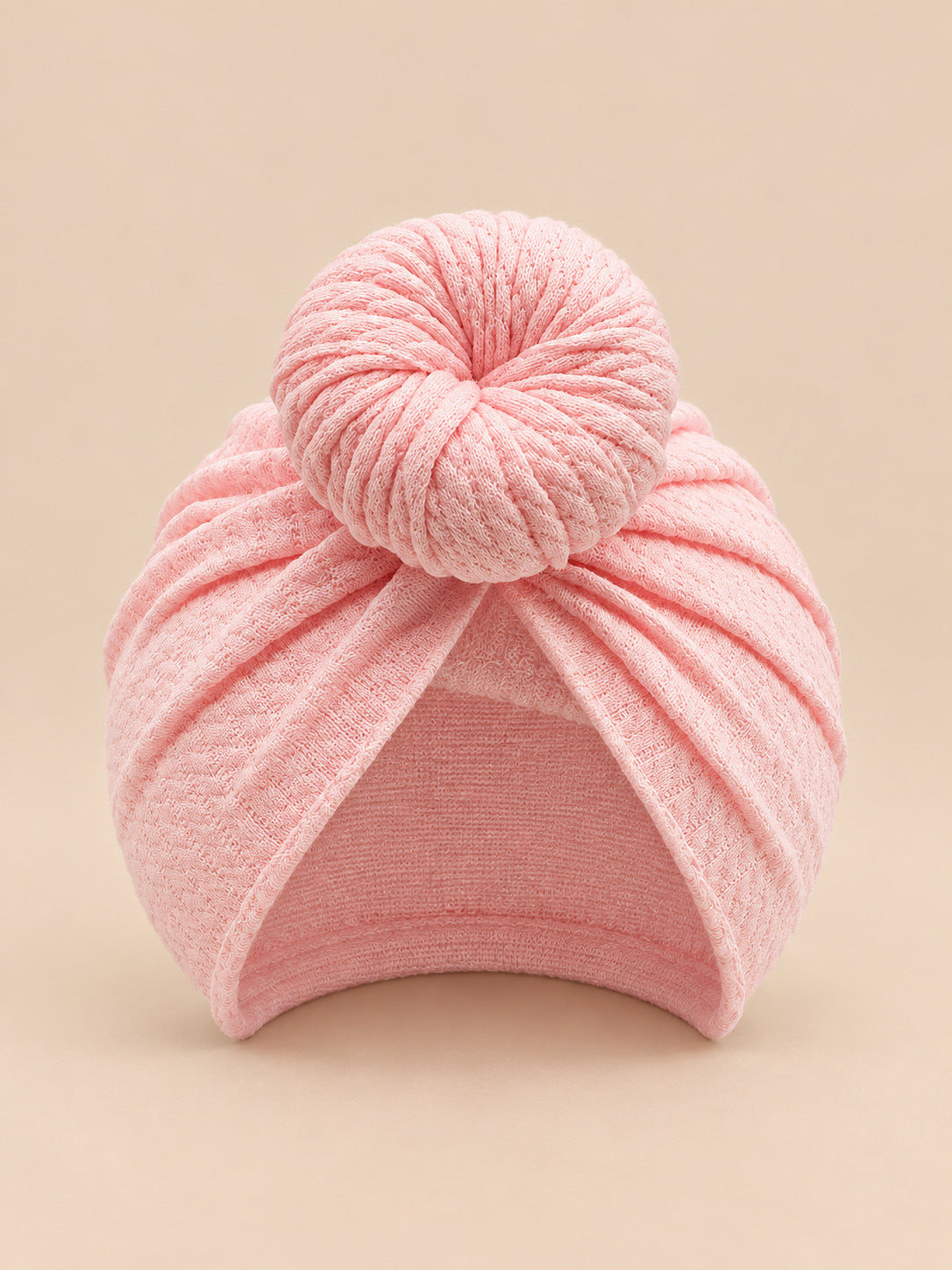 Bonnet turban bébé fille assorti mère-enfant, rose, modèle à rosace, vue de face