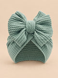 Bonnet turban bébé fille assorti mère-enfant, vert, modèle à nœud, vue de face