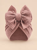 Bonnet turban bébé fille assorti mère-enfant, vieux rose, modèle à nœud, vue de face