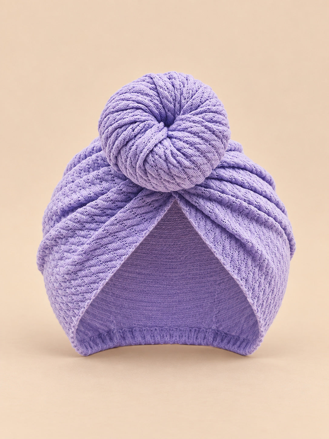 Bonnet turban bébé fille assorti mère-enfant, violet, modèle à rosace, vue de face