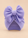 Bonnet turban bébé fille assorti mère-enfant, violet, modèle à nœud, vue de face