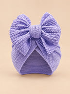 Bonnet turban bébé fille assorti mère-enfant, violet, modèle à nœud, vue de face