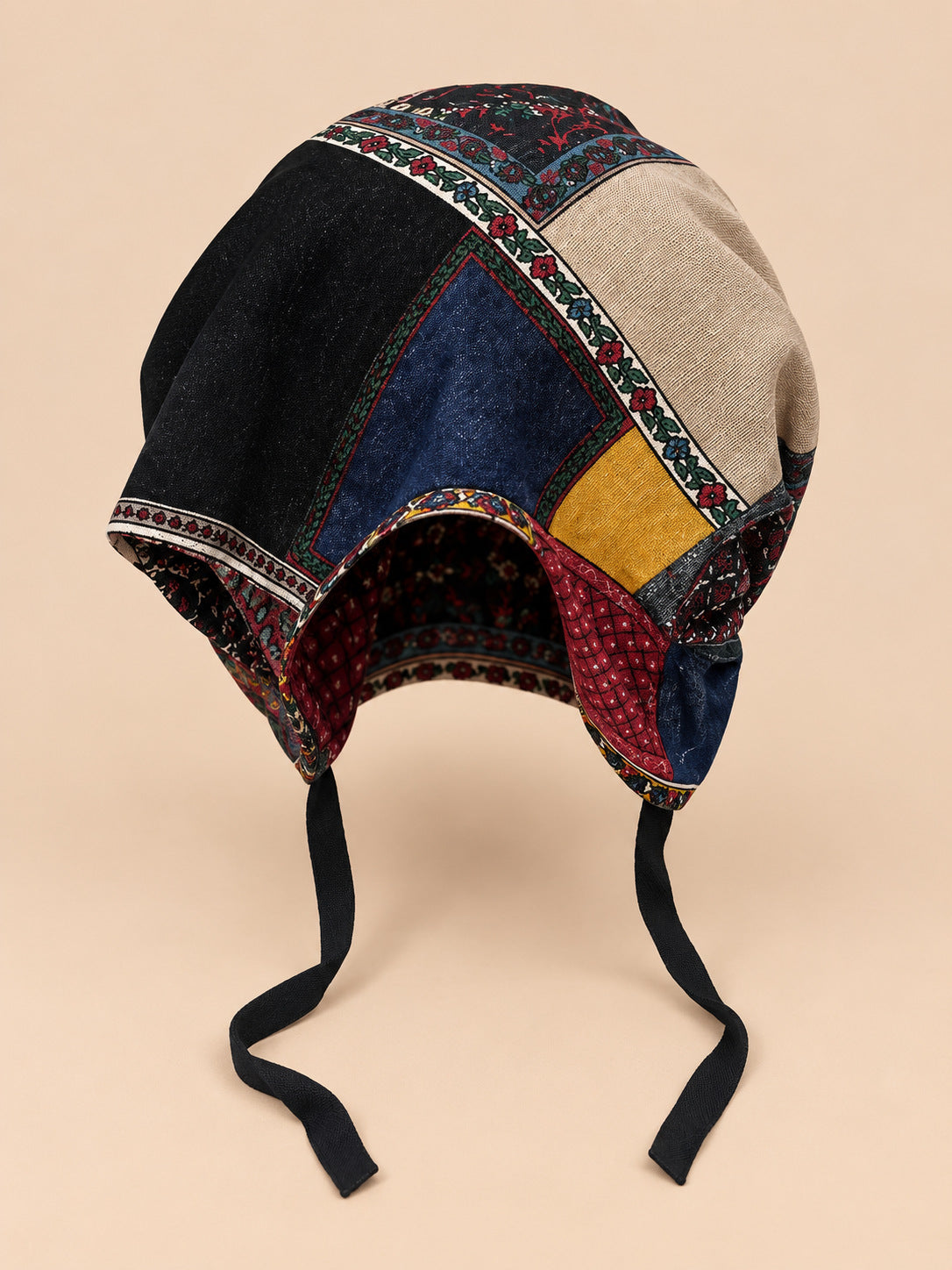 Bonnet turban femme en tissu patchwork, modèle 1, vue de face