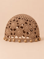 Bonnet turban perlé au crochet, café, vue de face