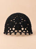 Bonnet turban perlé au crochet, noir, vue de face