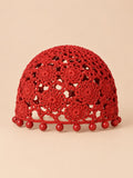 Bonnet turban perlé au crochet, rouge, vue de face