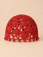 Bonnet turban perlé au crochet, rouge, vue de face