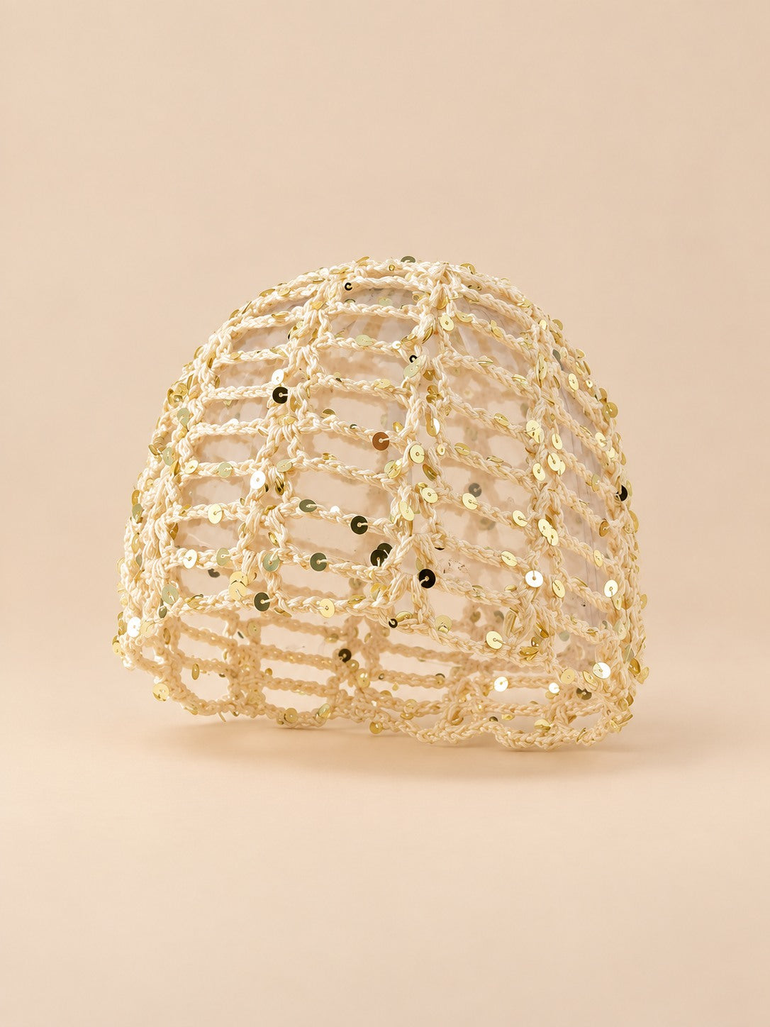 Bonnet vintage ajouré à sequins pour femme, coloris Beige, vue de face