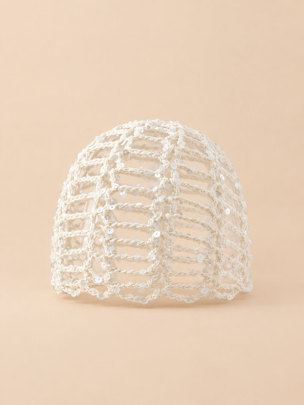 Bonnet vintage ajouré à sequins pour femme, coloris Blanc, vue de face