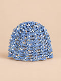 Bonnet vintage ajouré à sequins pour femme, coloris Bleu, vue de face