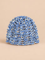 Bonnet vintage ajouré à sequins pour femme, coloris Bleu, vue de face