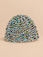 Bonnet vintage ajouré à sequins pour femme, coloris Gris, vue de face
