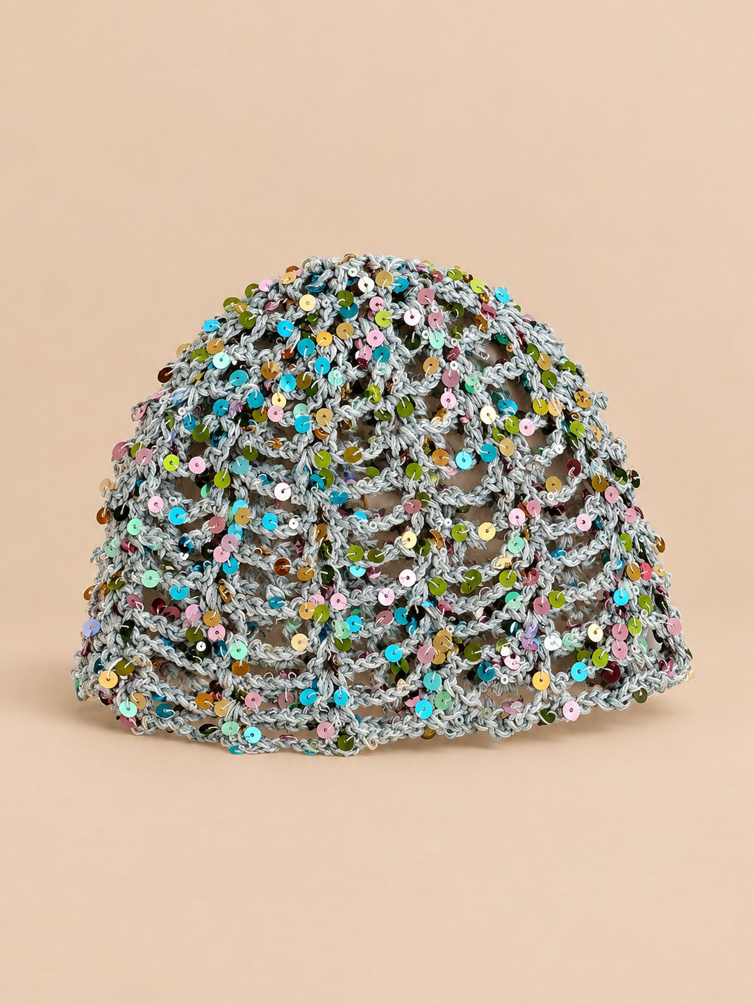 Bonnet vintage ajouré à sequins pour femme, coloris Gris, vue de face
