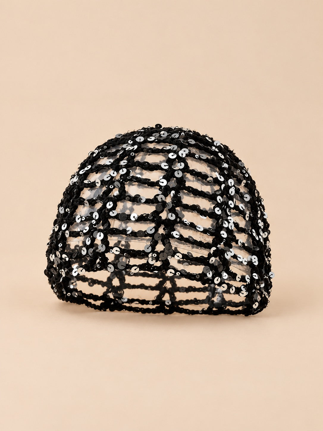 Bonnet vintage ajouré à sequins pour femme, coloris Noir, vue de face