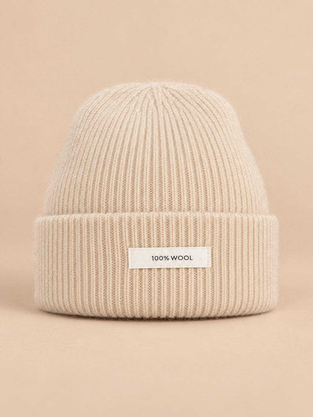 Bonnet WinvyNee en pure laine côtelée, beige, vue de face