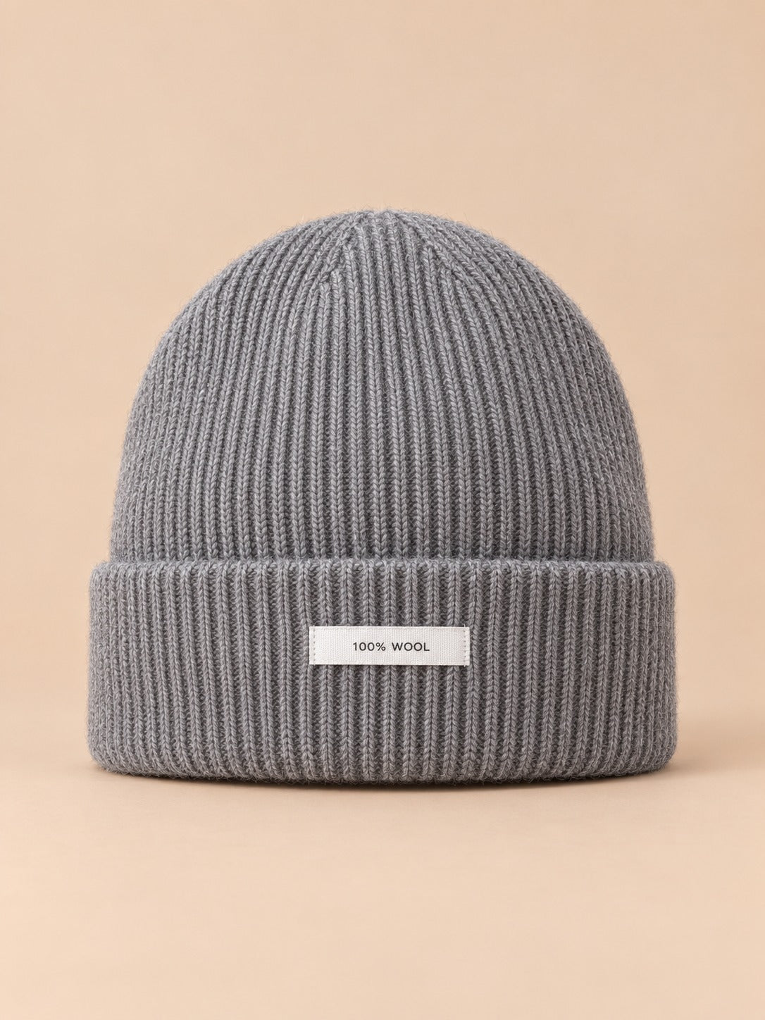 Bonnet WinvyNee en pure laine côtelée, gris, vue de face